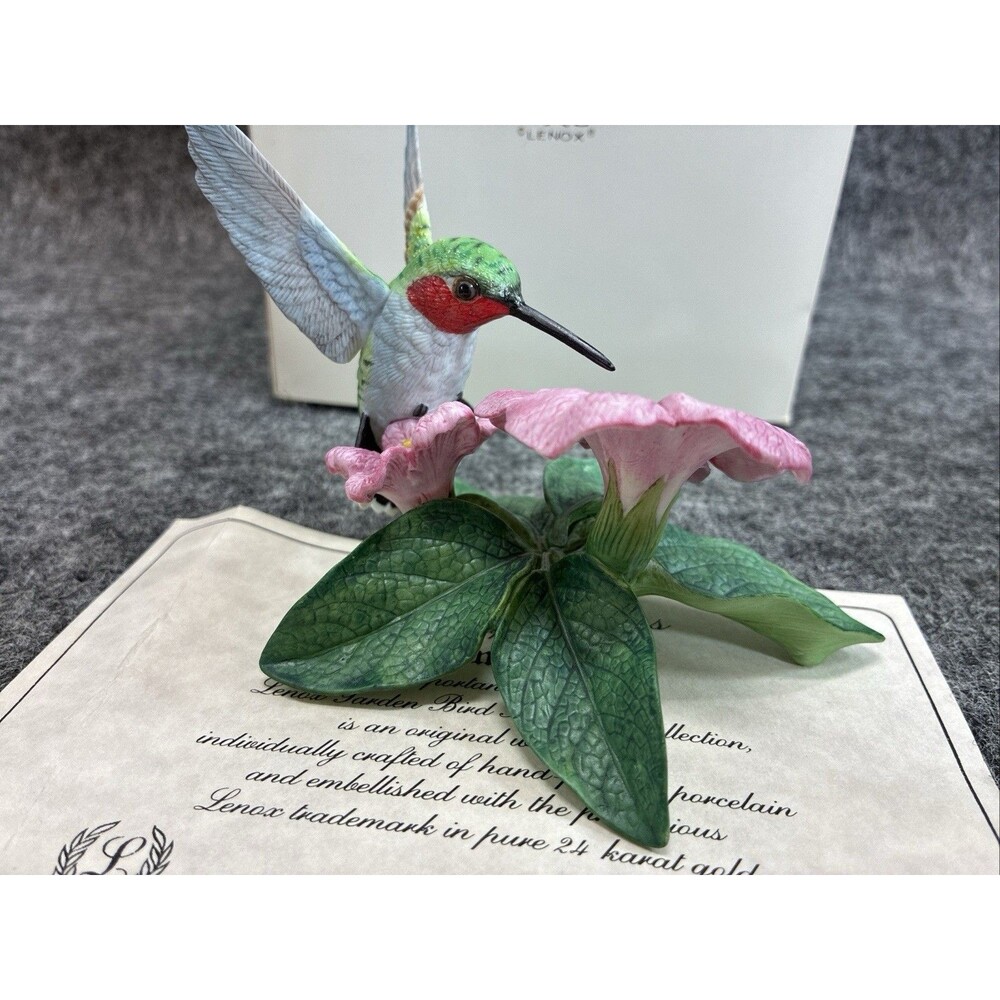 Vintage Lenox Hummingbird Garden Bird Figurine COA Box - Picture 5 of 8